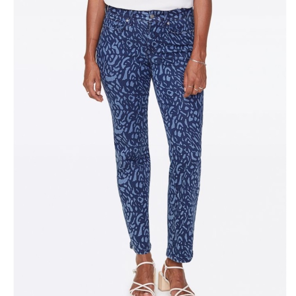 NYDJ Blue animal print Marilyn Slit-Ankles Straight leg Jeans Women (READ ALL)